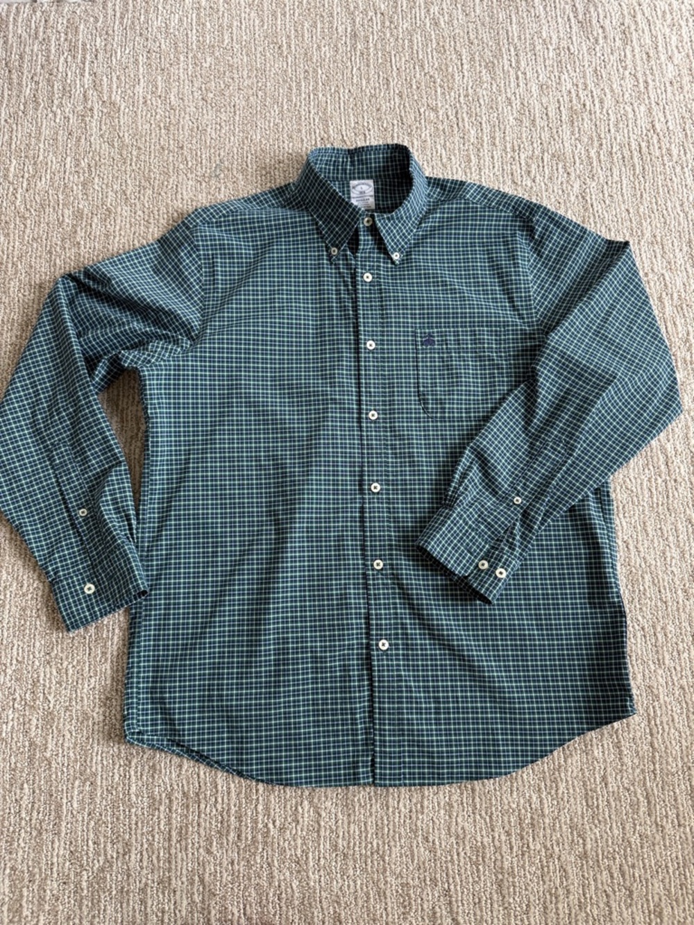 Brooks Brothers Performance Series Navy/Green Plaid Button Down Shirt. Size L
